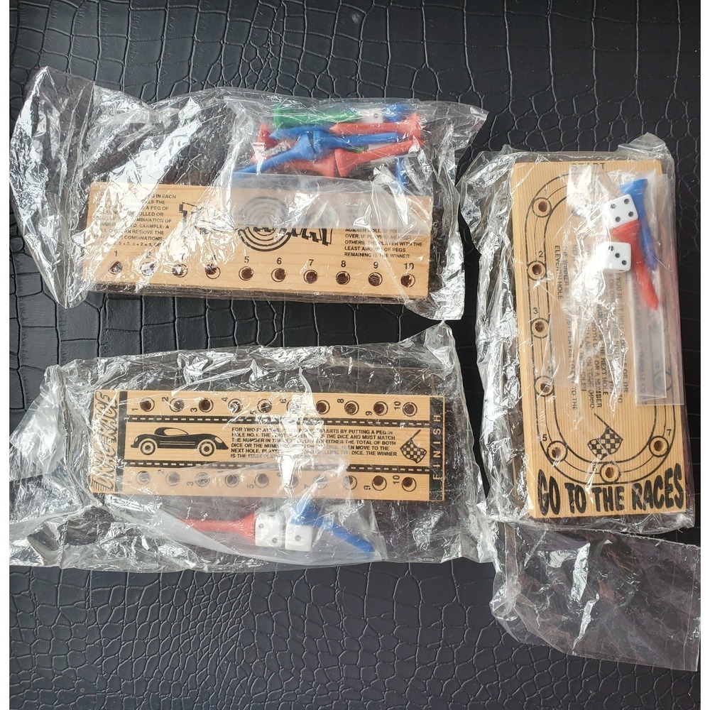 Vintage Wooden Cribbage Board Game Lot of 3 w/ Pegs & Dice Travel Size Racing...